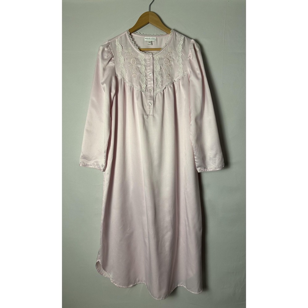 Miss Elaine Nightgown Womens Medium Pink Satin Embroidered Sleepwear 541124M